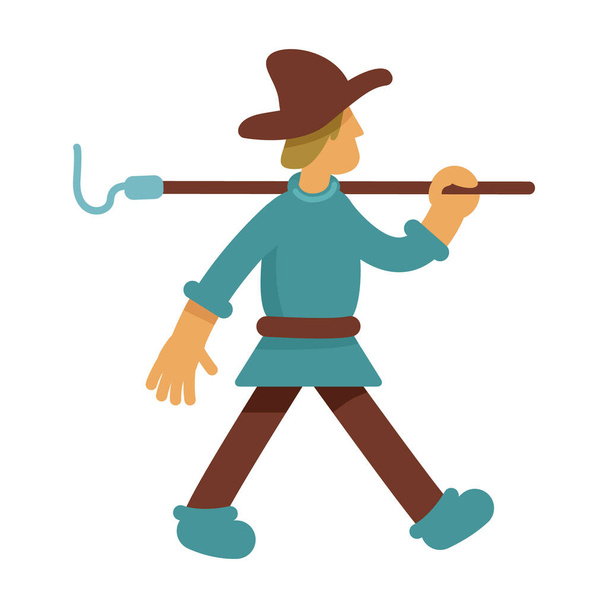 Medieval farmer semi flat color vector character. Walking figure. Full body person on white. Fiction. Historical personage. Simple cartoon style illustration for web graphic design and animation - Vektor, Bild