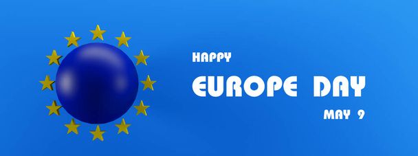 Ημέρα της Ευρώπης. Ετήσια δημόσια αργία τον Μάιο. Ημέρα της Ευρώπης στις 9 Μαΐου. Σημαία Ευρώπη και κείμενο. 3D έργο και 3D εικονογράφηση - Φωτογραφία, εικόνα