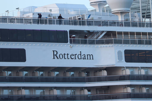 IJmuiden, the Netherlands - May 1st, 2022: MS Rotterdam operated and owned by Holland America Line. Detail of name  - Foto, immagini
