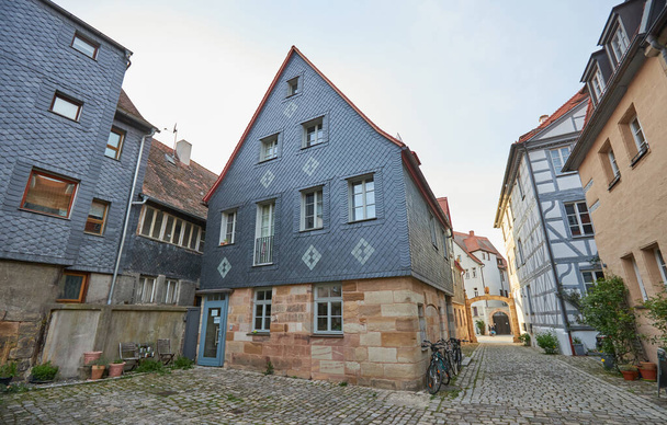 Old street in Furth, Germany. Architecture and landmark of Germany with fac?werk houses - 写真・画像