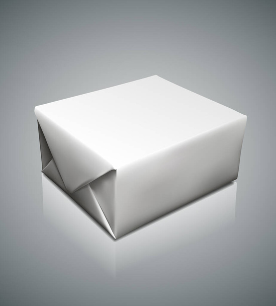 Graphic photorealistic white blank paper packaging box. On light gray background. Side view. Mockup vector. - Vektor, kép