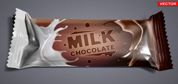 Colorful polyethylene package for milk chocolate bar. Mockup set for snack product, sweet stick. Front view. Gradient layered vector packaging. - ベクター画像