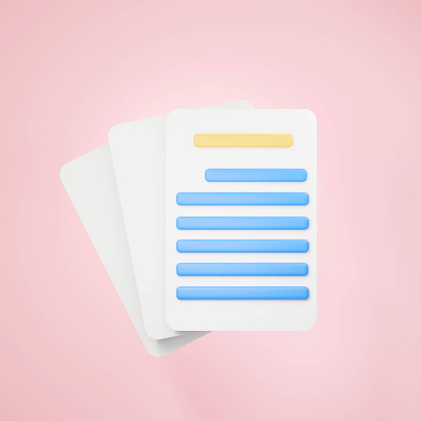 3d rendering of Document folder  with paper icon on clean background for mock up and web banner. Cartoon interface design. minimal metaverse concept. - Valokuva, kuva