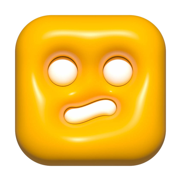emoji face 3d ícone amarelo, emoji cara quadrada - Foto, Imagem