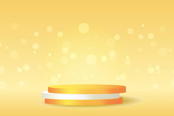 Bokeh background with 3d render orange podium. Abstact vector illustration. Luxury product mockup for award or cosmetic display. Autumn empty platform - Вектор,изображение
