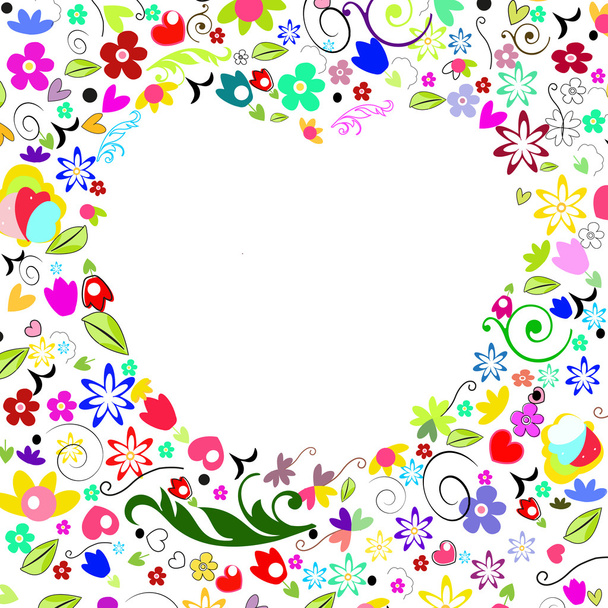 Moldura do coração com vetor de fundo floral colorido
 - Vetor, Imagem