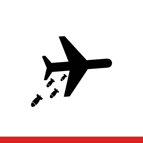Military aircraft in flight throwing bombs icon vector - Vector, Imagen