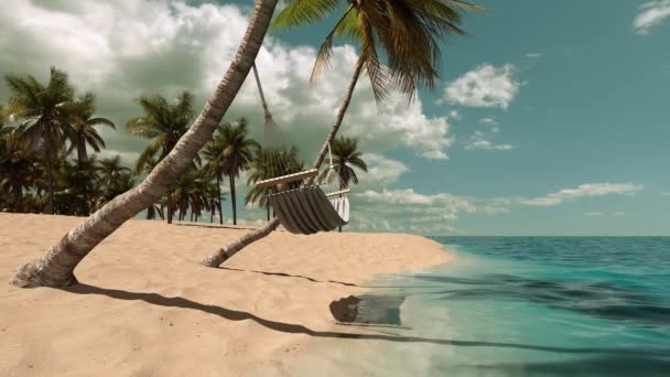 Nyár, tenger, trópusi part és függőágy a pálmafákon. - Felvétel, videó