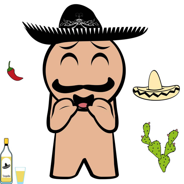 cute little mexican character cartoon kawaii expression illustration in vector format - Vector, imagen