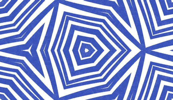 Geometric seamless pattern. Indigo symmetrical kaleidoscope background. Hand drawn geometric seamless design. Textile ready extraordinary print, swimwear fabric, wallpaper, wrapping. - Фото, зображення