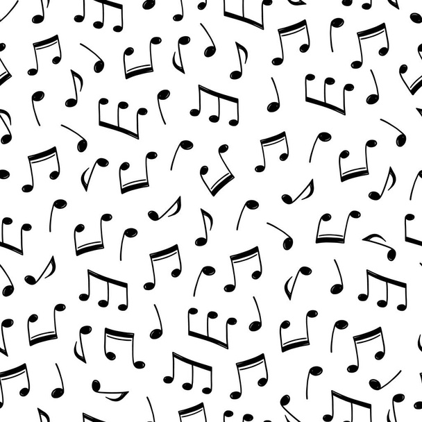 Music note doodle drawn pattern. Hand drawn sketch musical note seamless background. Melody symbol, black shape pattern vector illustration. - Vecteur, image