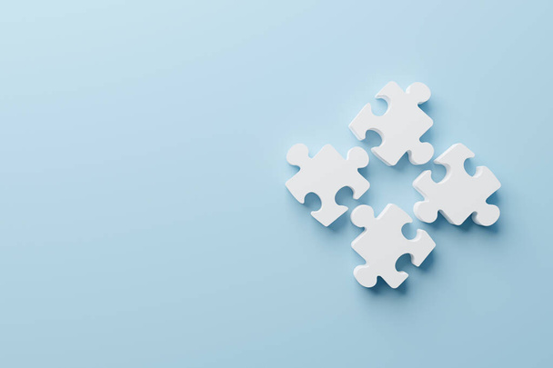 Jigsaw puzzle connecting together. Team business success partnership or teamwork concept. 3d rendering illustration - Photo, Image
