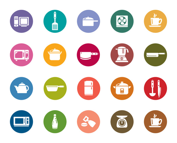 Keuken gebruiksvoorwerpen gekleurde pictogrammen - Vector, afbeelding
