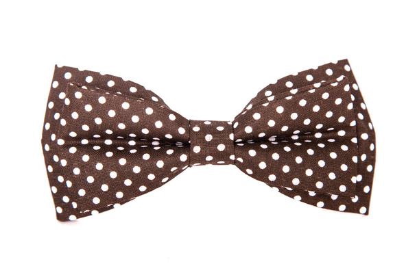 Chocolate-colored bow tie with white polka dots on an isolated white background - Φωτογραφία, εικόνα