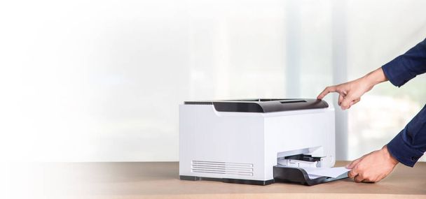 Printer, copier, scanner in office. Workplace ,photocopier machine for scanning document printing a sheet paper and xerox photocopy. - Foto, imagen