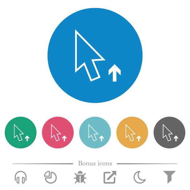 Arrow cursor up outline flat white icons on round color backgrounds. 6 bonus icons included. - Vector, Image