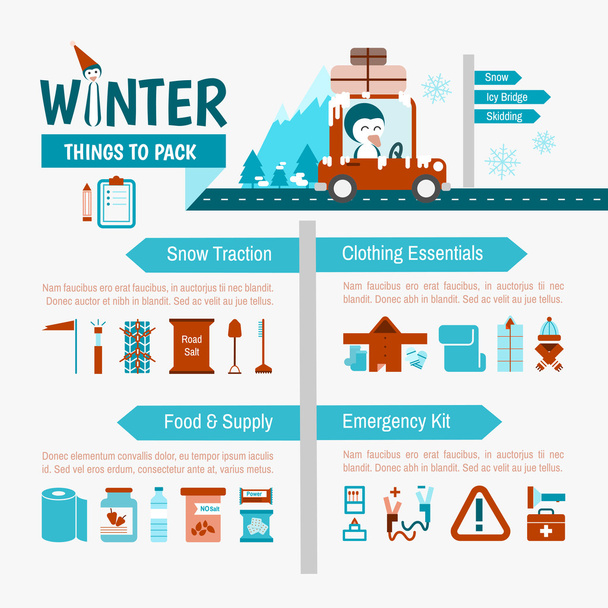 Winter Driving packing list - Vector, Image