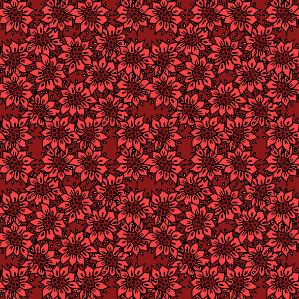 Seamless floral vector pattern. Colored flowers background. Doodle floral pattern with red flowers. Vintage floral pattern illustration - Вектор,изображение