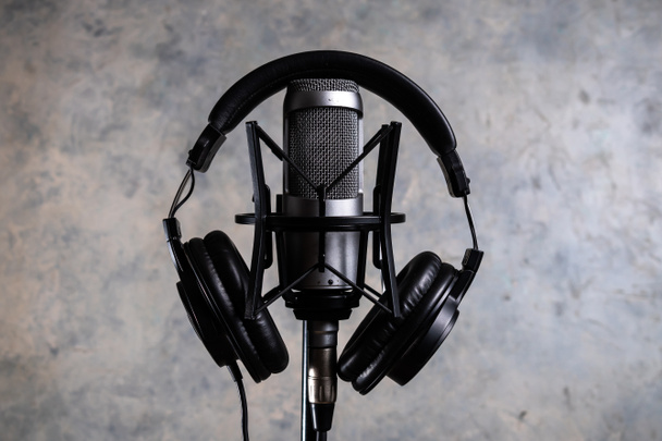 Condenser microphone. Tripod microphone. Microphone for podcast. studio microphone - Fotó, kép