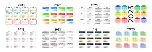 Set of eight calendars for 2023 isolated on a white background. Sunday to Monday, business template. Vector illustration - Vettoriali, immagini