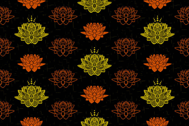 Lotus flowers seamless pattern, art hand drawn vector background - Vektör, Görsel