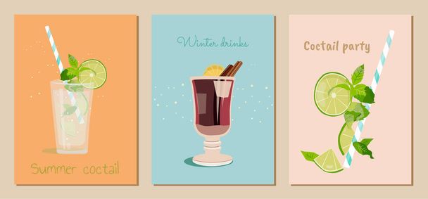 Coctails set paintings - Vector, afbeelding