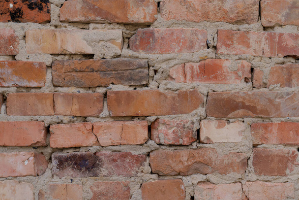 Red brick wall, close-up, old brickwork background. High quality photo - Fotografie, Obrázek