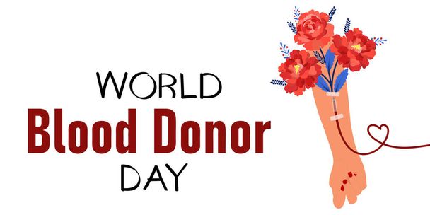 Journée mondiale du don de sang. Illustration vectorielle avec bras humain.  - Vecteur, image
