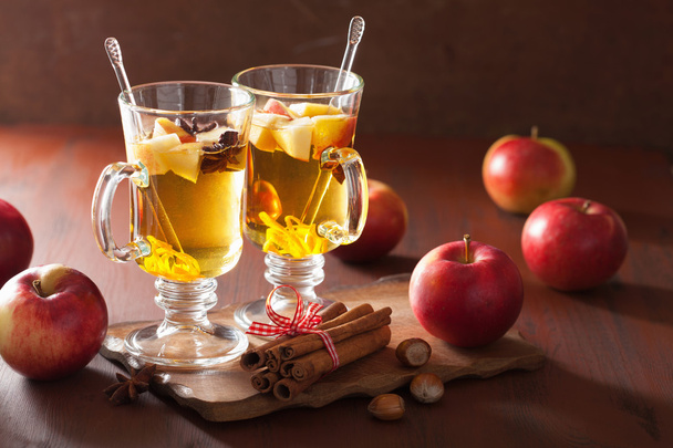 glass of mulled apple cider with  orange and spices, winter drin - Photo, Image