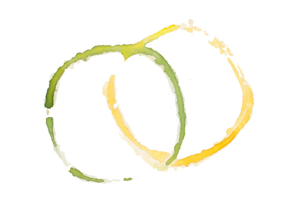 twee groene en gele hand geschilderde aquarelcirkels - Foto, afbeelding