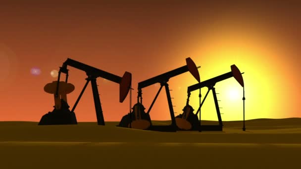 Working pump jack in desert. Oil industry 3d animation - Video