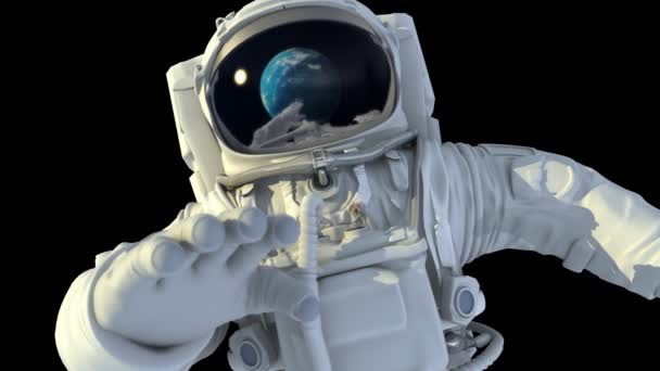 Astronaut in open space. He looks at the planet Earth  3d animation. - 映像、動画
