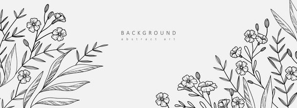 Luxury botanical background with trendy wildflowers and minimalist flowers for wall decoration or wedding. Hand drawn line herb, elegant leaves for invitation save the date card. Botanical - ベクター画像