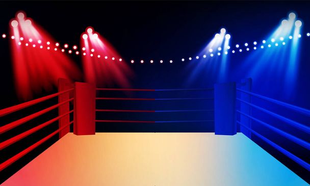 Contro schermo per la lotta di sport e gioco, battaglia o sport. Boxe ring arena e faretti proiettori VS luci dello stadio luminose Sfondo Concetto progettazione vettoriale - Vettoriali, immagini