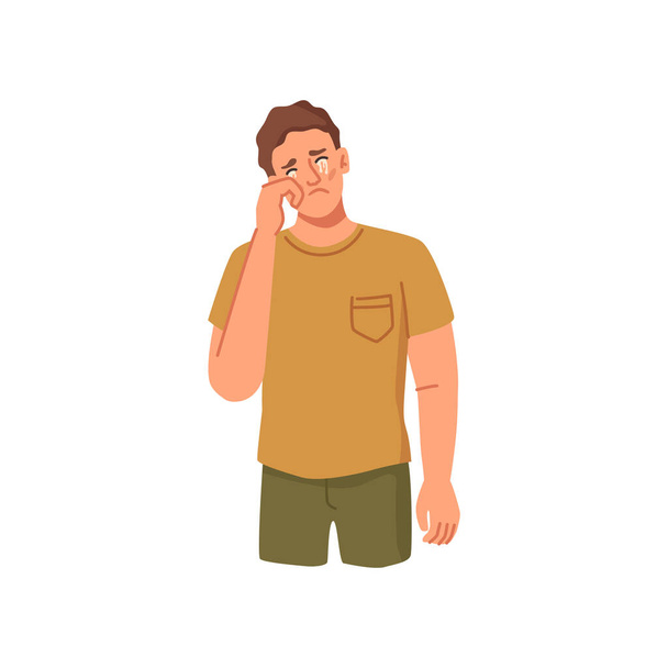 Crying teenager boy, emotional young adult guy - Vector, Imagen