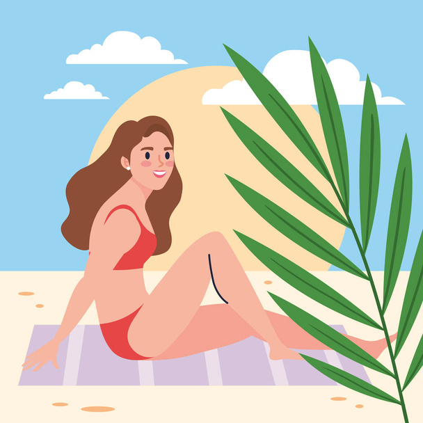 woman tanning on the beach - Vector, Image