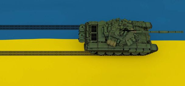 Metaforické znázornění války mezi Ruskem a Ukrajinou, barvy ukrajinské vlajky jsou vymazány z mírové vlajky a nahrazeny ruskou vlajkou, 3D ztvárnění, 3D znázornění  - Fotografie, Obrázek
