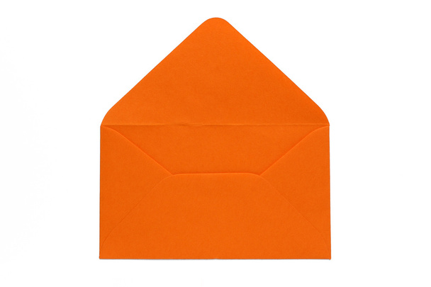 Enveloppe orange ouverte sur fond blanc
 - Photo, image
