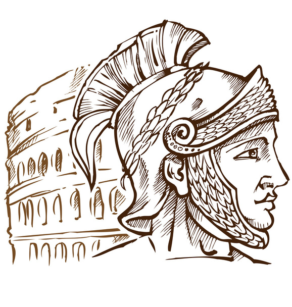 コロシアムの背景にローマの戦士 - ベクター画像
