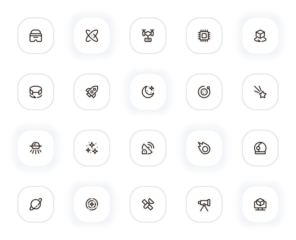 Technology and space line icons set. Science, rocket, drone, microcircuit, star and other buttons. Vector outline pictograms for web and ui, ux mobile app design. Editable Stroke. 24x24 Pixel Perfect. - Vector, Image