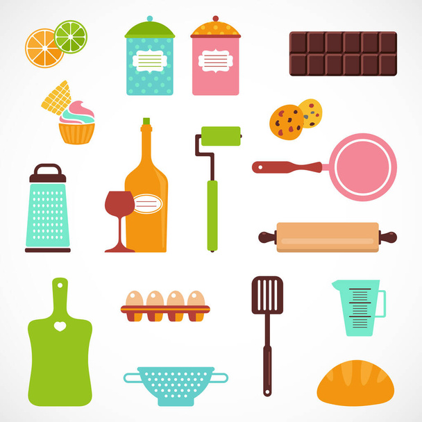 Bakery vector set, food icons, kitchen equipment - Διάνυσμα, εικόνα