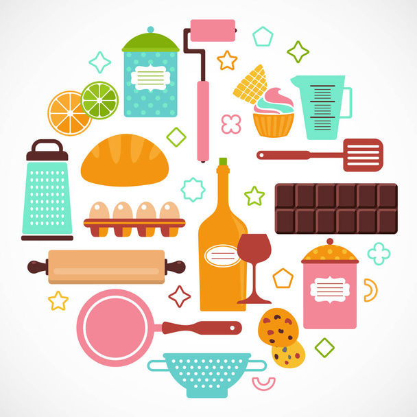 Bakery vector set, food icons, kitchen equipment - Διάνυσμα, εικόνα