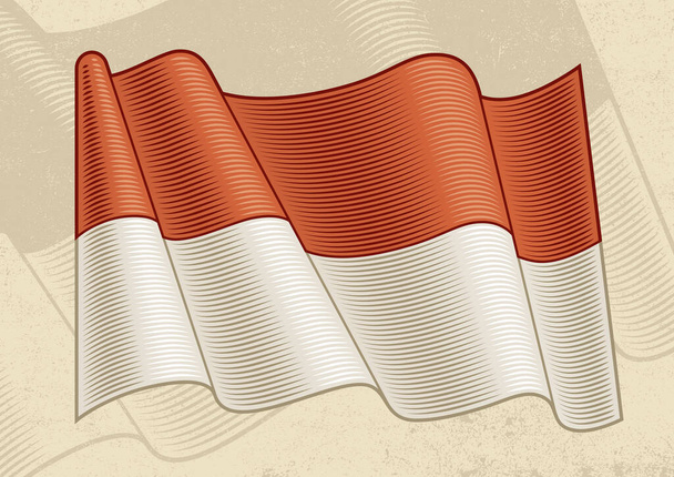  Vintage Flag Of Indonesia. Editable EPS8 vector illustration with clipping mask in woodcut style. - Vector, Image