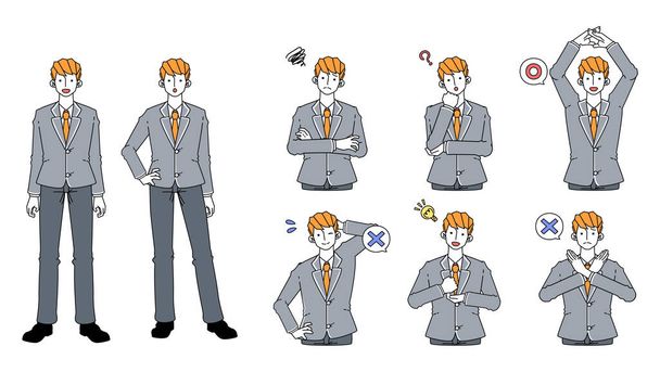 Set of various facial expressions of male students in uniform - Vector, Image