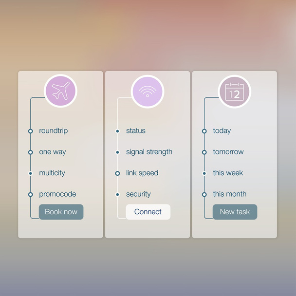 Transparent app user interface wizard buttons on minimalistic backdrop - Вектор,изображение