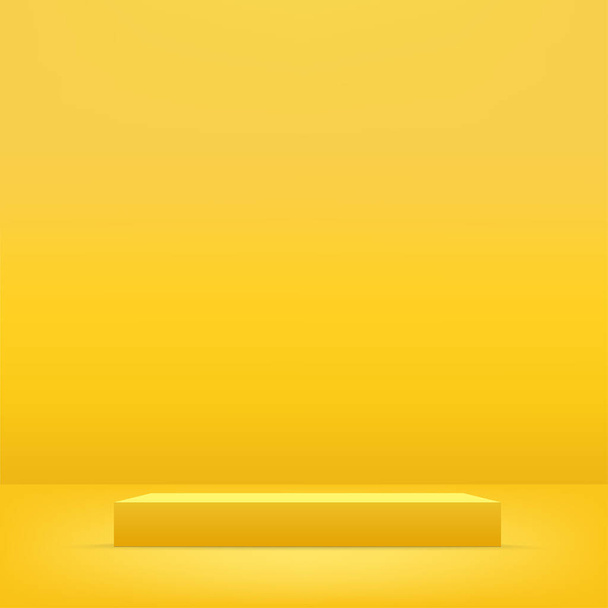 Abstract minimal scene with geometric forms. Yellow podium in yellow background for product presentation. Vector illustration - Vector, Image