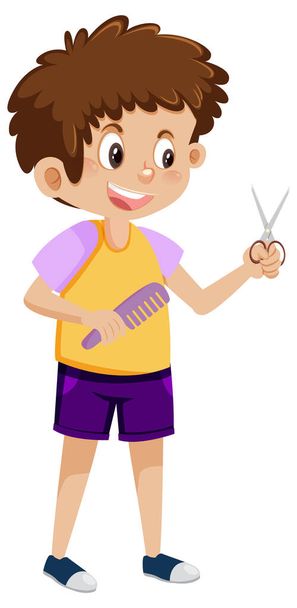 Хлопчик тримає зачіску набір інструментів ілюстрація
 - Вектор, зображення