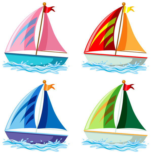 Set of sailboats in different colours illustration - Vector, Image