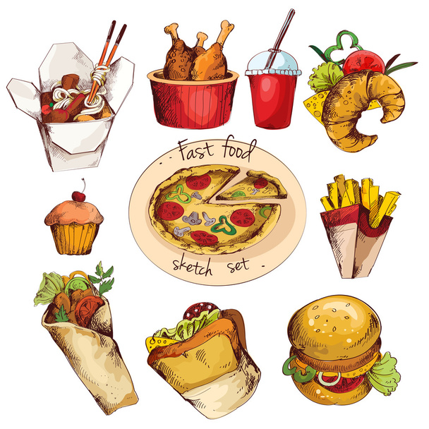 Set di sketch fast food
 - Vettoriali, immagini