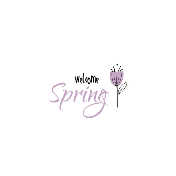 Vector illustration of spring lettering isolated set with decorative elements of sun, chickens, willow, tulip, butterflies, bee, garden - Vector, afbeelding